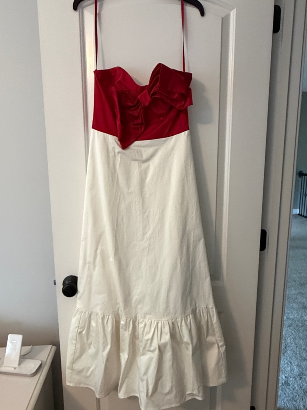 Hutch Red and White Strapless Ruffle Bodice Dress